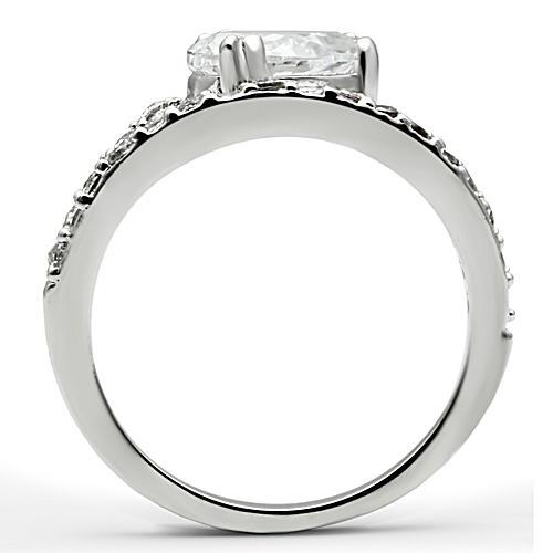 3W136 Rhodium Brass Ring featuring a clear AAA Grade CZ stone, showcasing its elegant design and shiny finish.