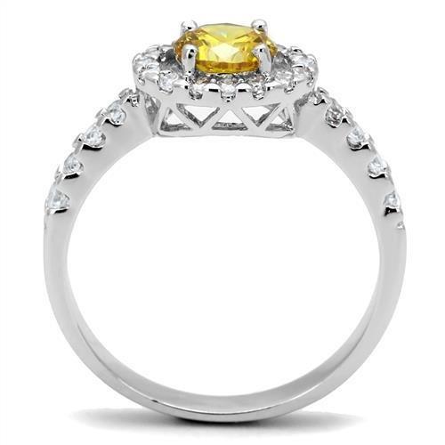 3W1362 Rhodium Brass Ring featuring AAA Grade CZ in Topaz color, showcasing its elegant design and sparkling center stone.