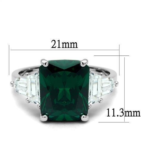 3W1363 Rhodium Brass Ring featuring a vibrant synthetic spinel in emerald color, showcasing its elegant design and craftsmanship.