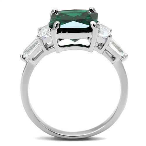 3W1363 Rhodium Brass Ring featuring a vibrant synthetic spinel in emerald color, showcasing its elegant design and craftsmanship.