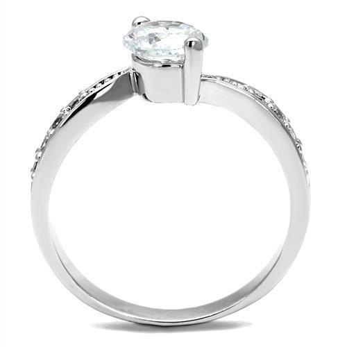 3W1337 Rhodium Brass Ring featuring a clear AAA Grade CZ stone, showcasing its elegant design and luxurious finish.