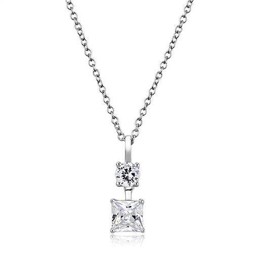 3W1374 Rhodium 925 Sterling Silver Chain Pendant featuring a clear AAA Grade CZ stone, elegantly designed for stylish wear.