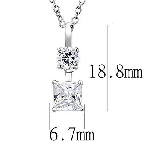 3W1374 Rhodium 925 Sterling Silver Chain Pendant featuring a clear AAA Grade CZ stone, elegantly designed for stylish wear.