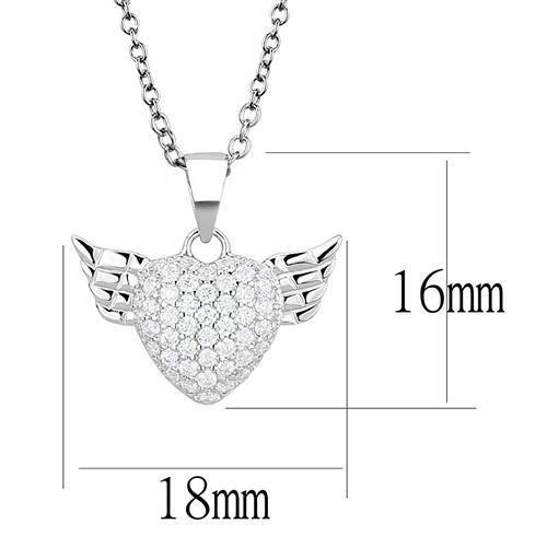 3W1378 Rhodium 925 Sterling Silver Chain Pendant featuring a clear AAA Grade CZ stone, showcasing its elegant design and high-quality finish.