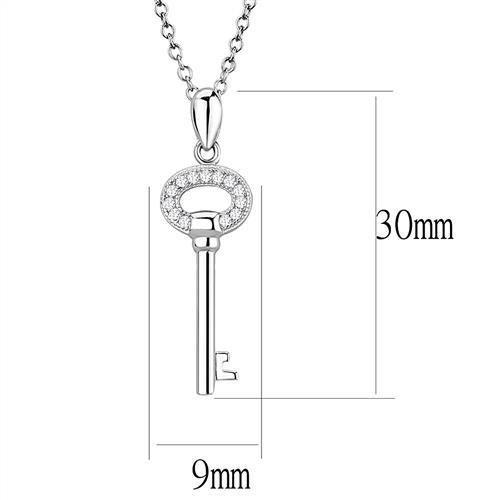 3W1379 Rhodium 925 Sterling Silver Chain Pendant featuring a clear AAA Grade CZ stone, showcasing its elegant design and high-quality finish.