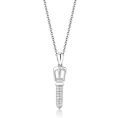 3W1381 Rhodium 925 Sterling Silver Chain Pendant featuring a clear AAA Grade CZ stone, showcasing its elegant design and high-quality finish.