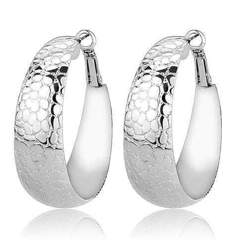 Elegant 3W1397 Rhodium Brass Earrings with a minimalist design, showcasing a shiny finish and no stones.