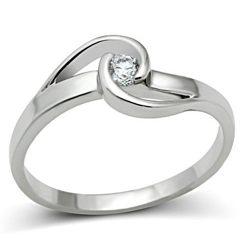 3W114 Rhodium Brass Ring featuring a clear AAA Grade CZ stone, showcasing its elegant design and luxurious finish.