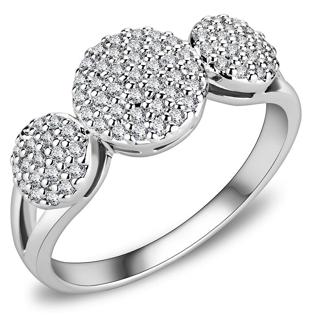 3W1440 Rhodium Brass Ring featuring a clear AAA Grade CZ stone, showcasing its elegant design and luxurious finish.