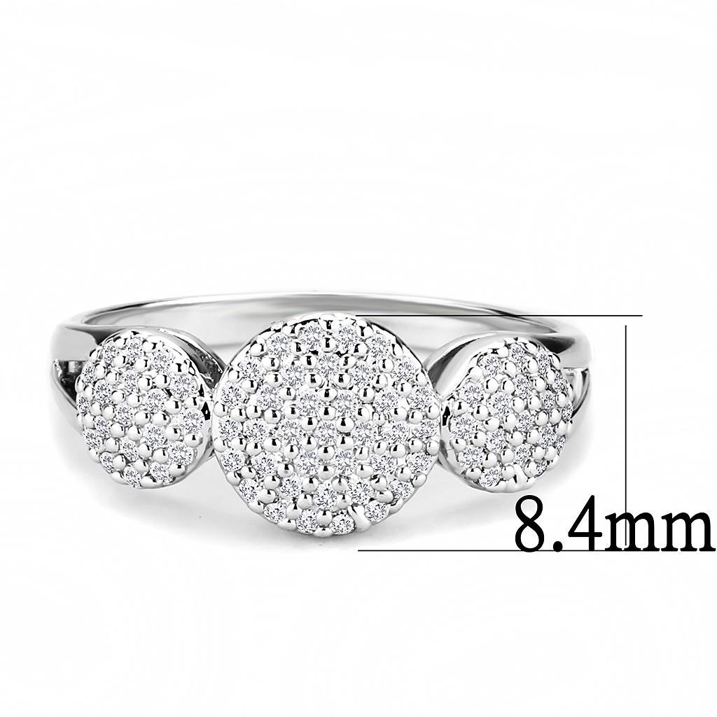 3W1440 Rhodium Brass Ring featuring a clear AAA Grade CZ stone, showcasing its elegant design and luxurious finish.