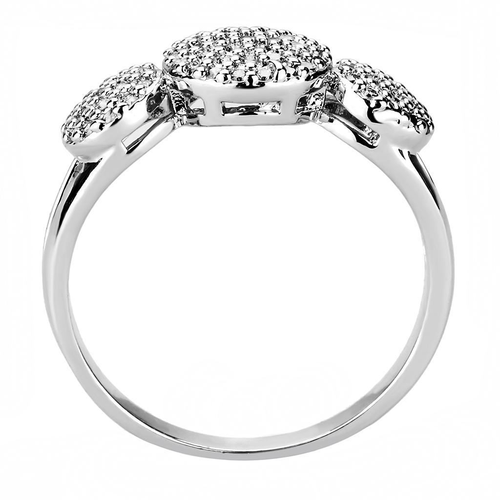 3W1440 Rhodium Brass Ring featuring a clear AAA Grade CZ stone, showcasing its elegant design and luxurious finish.