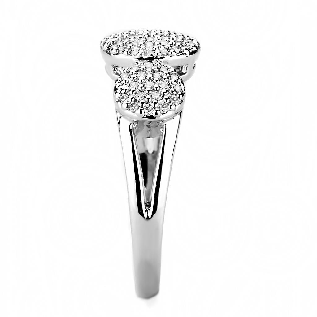 3W1440 Rhodium Brass Ring featuring a clear AAA Grade CZ stone, showcasing its elegant design and luxurious finish.