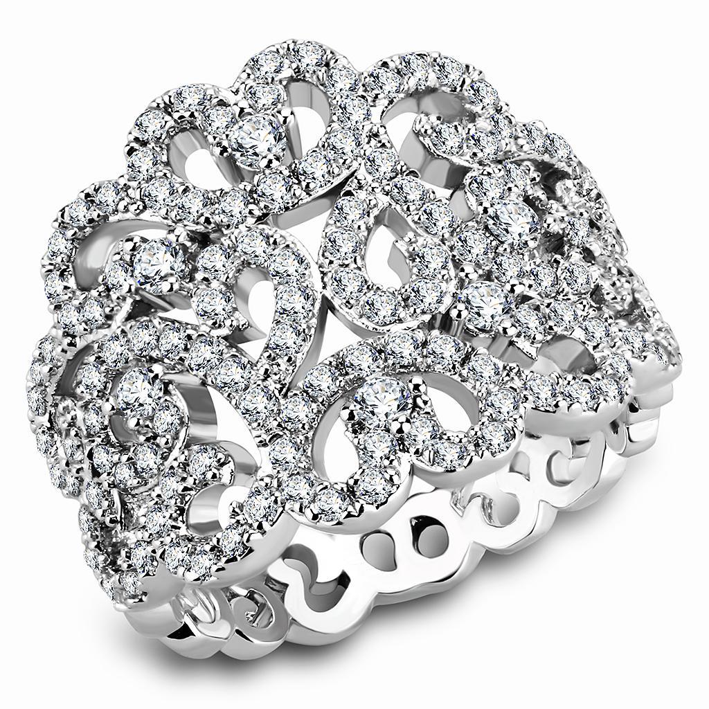 3W1439 Rhodium Brass Ring featuring a clear AAA Grade CZ stone, showcasing its elegant design and luxurious finish.