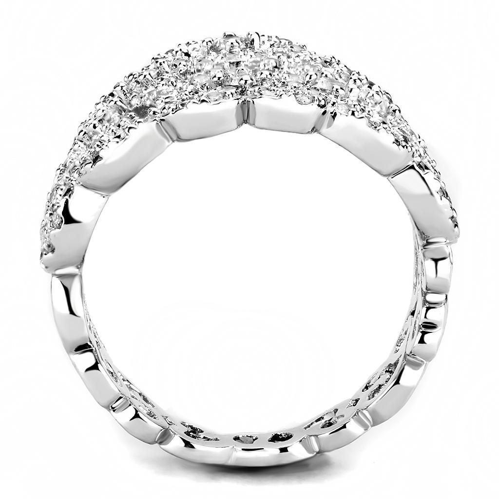 3W1439 Rhodium Brass Ring featuring a clear AAA Grade CZ stone, showcasing its elegant design and luxurious finish.