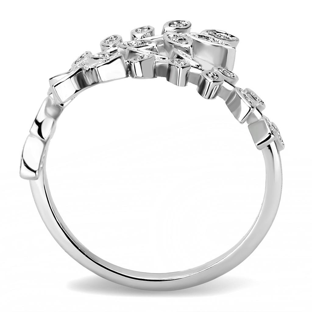 3W1457 Rhodium Brass Ring featuring a clear AAA Grade CZ stone, showcasing its elegant design and luxurious finish.