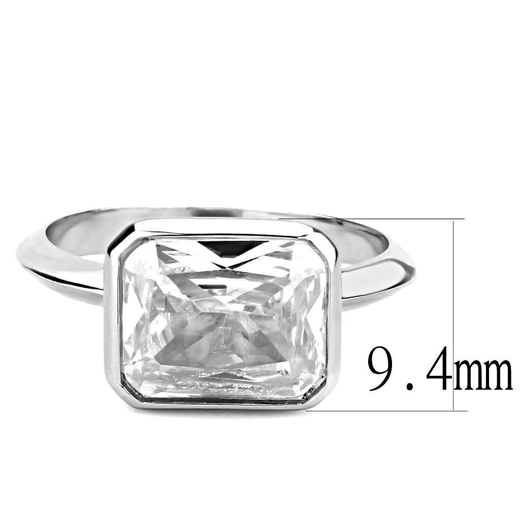 3W1488 Rhodium Brass Ring featuring a clear AAA Grade CZ stone, showcasing its elegant design and luxurious finish.