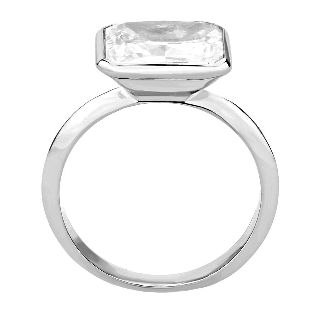 3W1488 Rhodium Brass Ring featuring a clear AAA Grade CZ stone, showcasing its elegant design and luxurious finish.