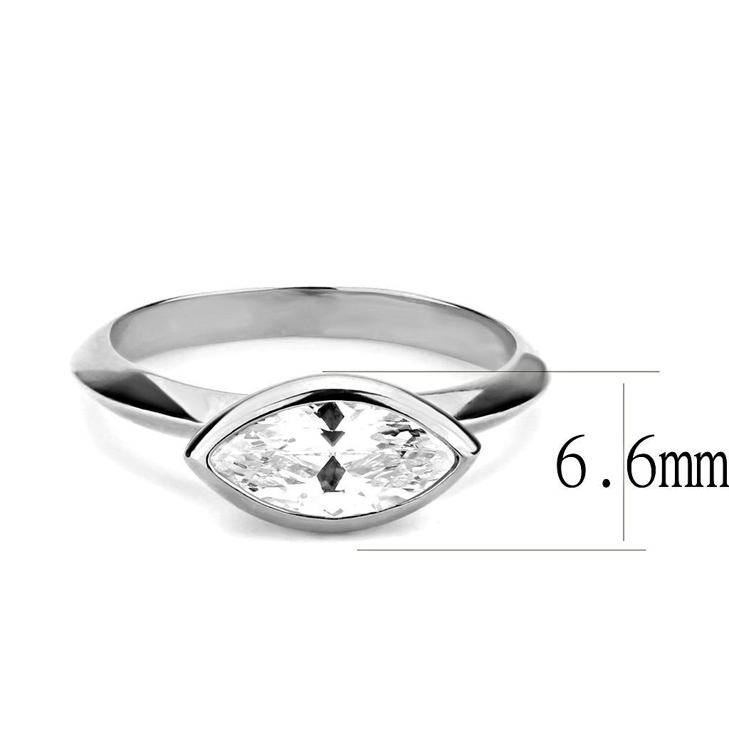 3W1489 Rhodium Brass Ring featuring a clear AAA Grade CZ stone, showcasing its elegant design and luxurious finish.