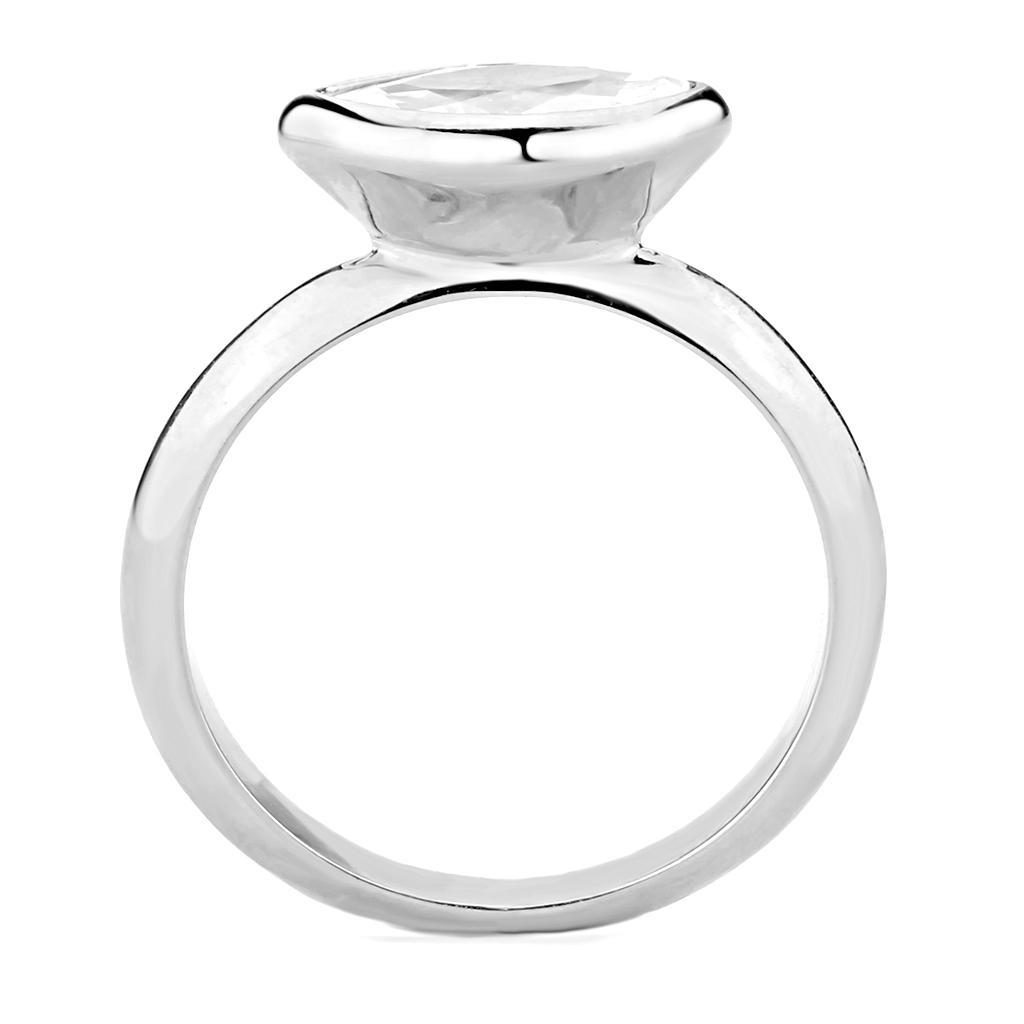 3W1489 Rhodium Brass Ring featuring a clear AAA Grade CZ stone, showcasing its elegant design and luxurious finish.