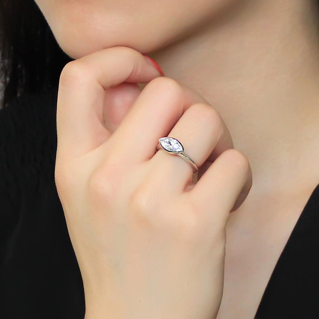 3W1489 Rhodium Brass Ring featuring a clear AAA Grade CZ stone, showcasing its elegant design and luxurious finish.