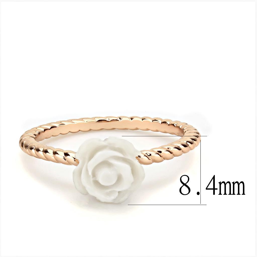 3W1492 Rose Gold Brass Ring featuring a white synthetic stone, elegantly designed for modern fashion.