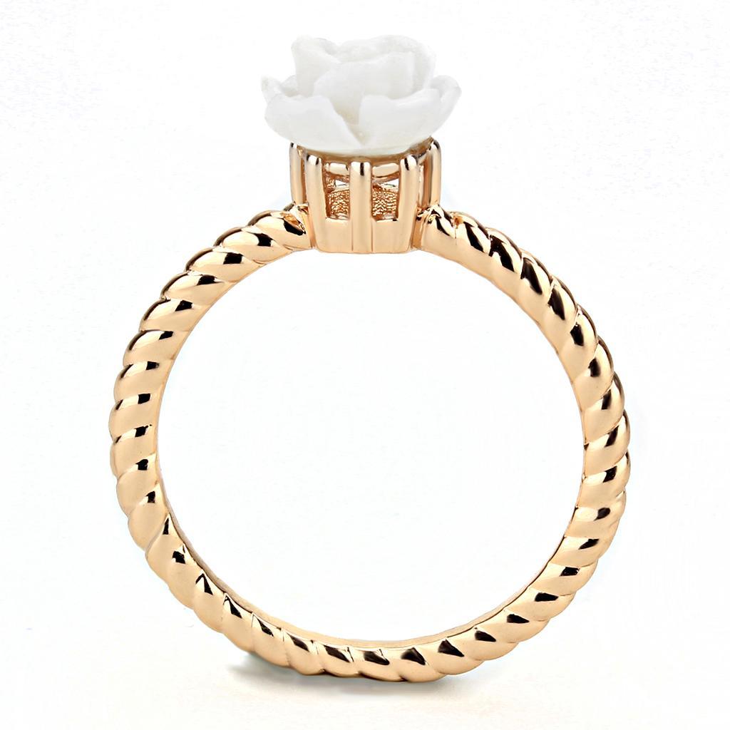 3W1492 Rose Gold Brass Ring featuring a white synthetic stone, elegantly designed for modern fashion.