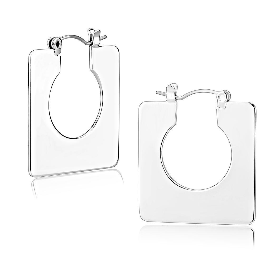 Elegant 3W1500 Rhodium Brass Earrings with a minimalist design, showcasing a shiny finish and no stone.