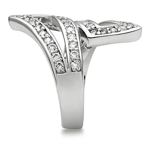 3W150 Rhodium Brass Ring featuring a clear AAA Grade CZ stone, showcasing its elegant design and luxurious finish.