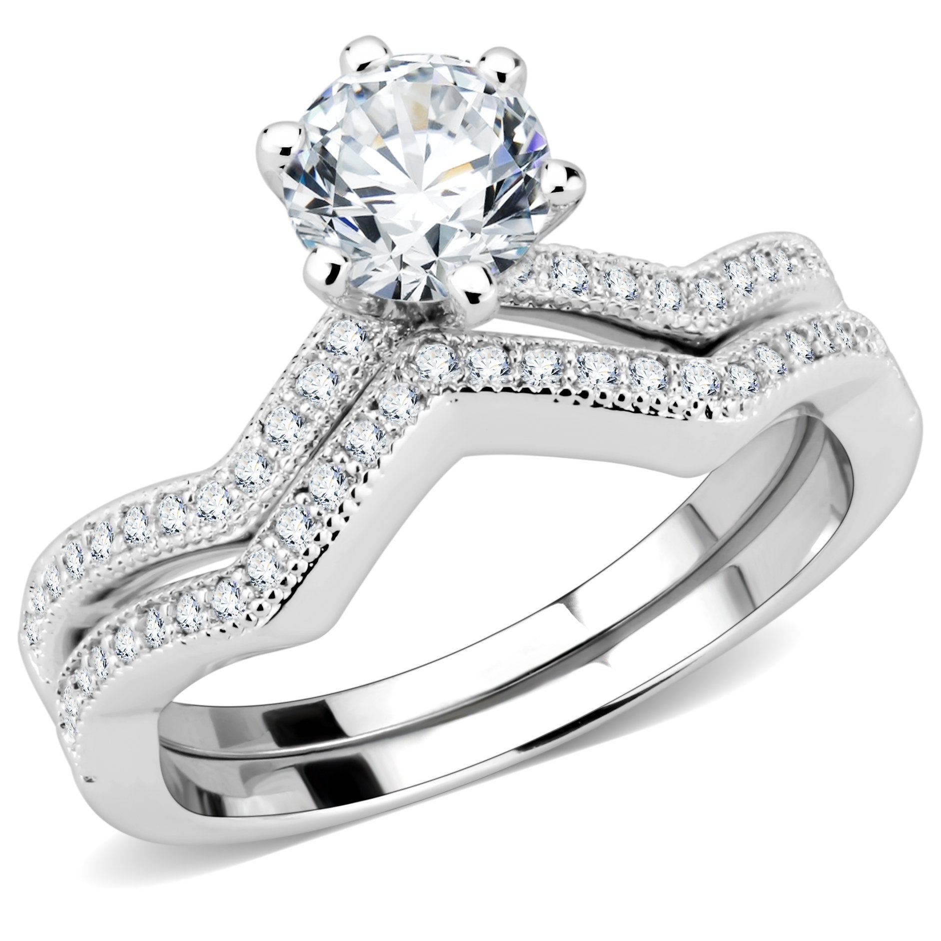 3W1505 Rhodium Brass Ring featuring a clear AAA Grade CZ stone, showcasing its elegant design and polished finish.