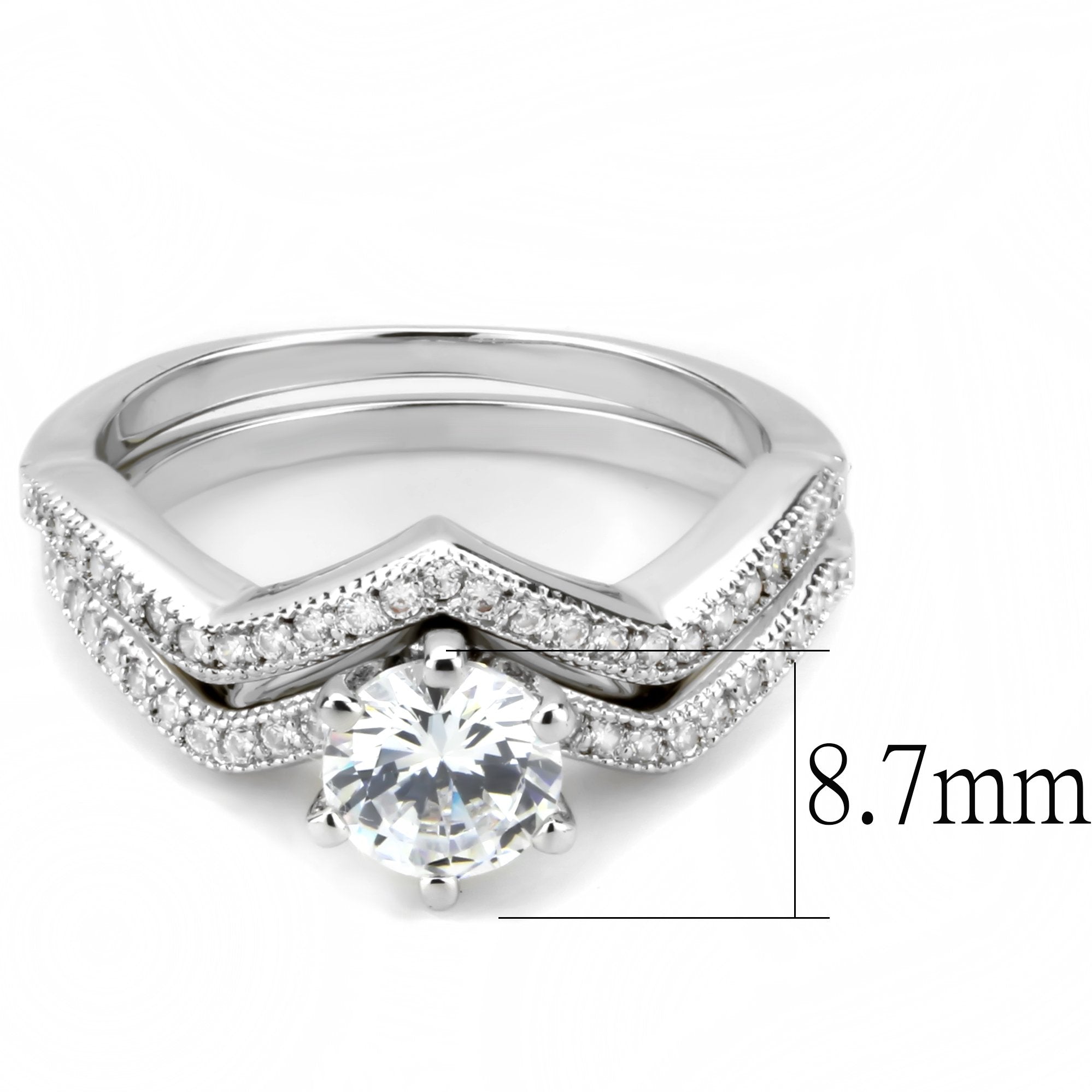 3W1505 Rhodium Brass Ring featuring a clear AAA Grade CZ stone, showcasing its elegant design and polished finish.