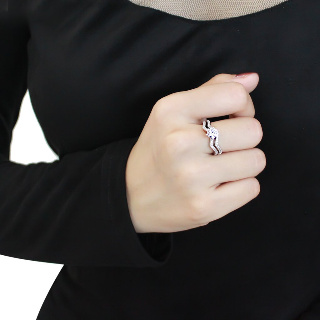 3W1505 Rhodium Brass Ring featuring a clear AAA Grade CZ stone, showcasing its elegant design and polished finish.