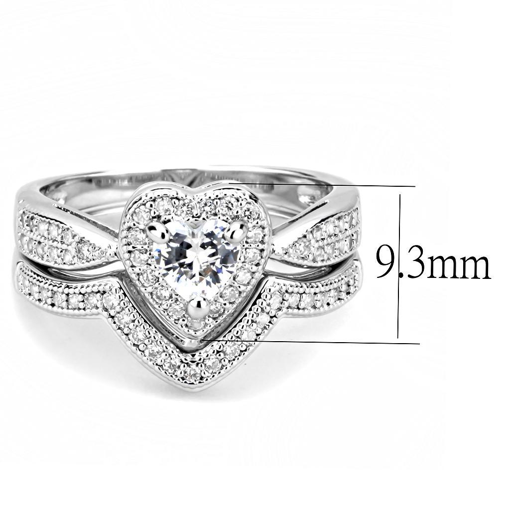 3W1508 Rhodium Brass Ring featuring a clear AAA Grade CZ stone, elegantly designed with a shiny finish.