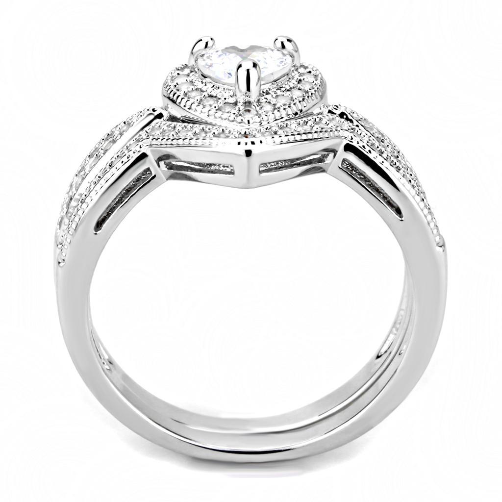 3W1508 Rhodium Brass Ring featuring a clear AAA Grade CZ stone, elegantly designed with a shiny finish.