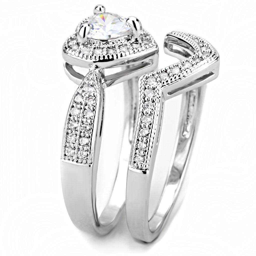 3W1508 Rhodium Brass Ring featuring a clear AAA Grade CZ stone, elegantly designed with a shiny finish.