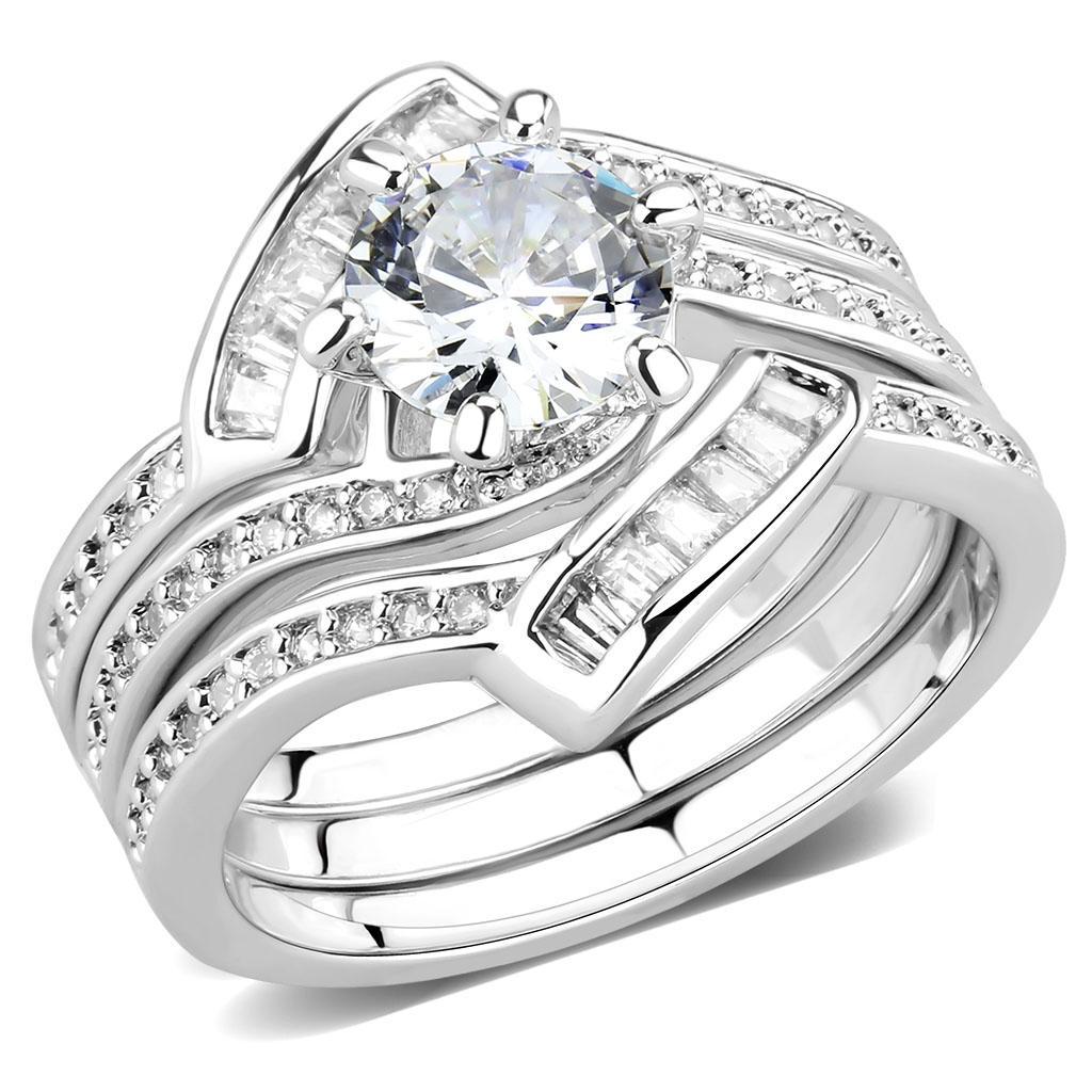 3W1551 Rhodium Brass Ring featuring a clear AAA Grade CZ stone, showcasing its elegant design and luxurious finish.