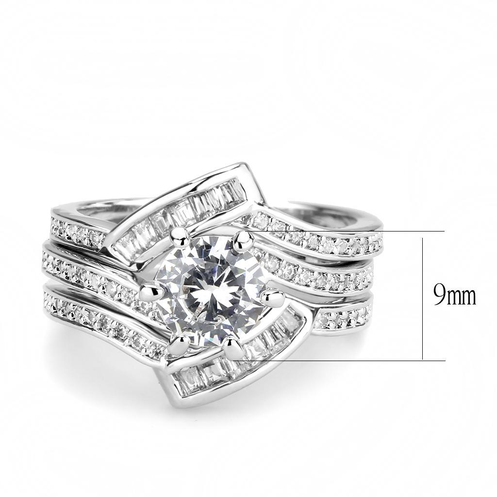 3W1551 Rhodium Brass Ring featuring a clear AAA Grade CZ stone, showcasing its elegant design and luxurious finish.