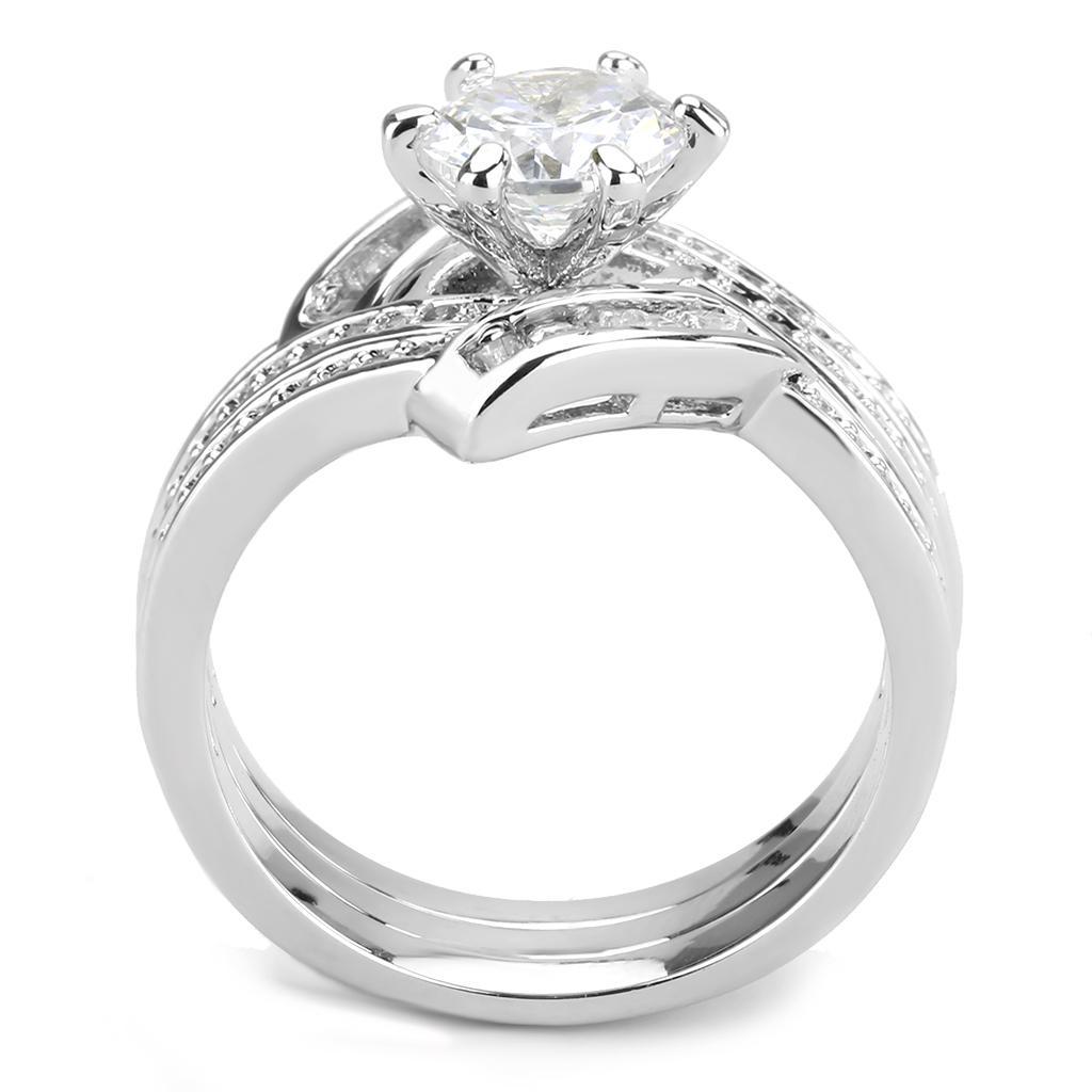 3W1551 Rhodium Brass Ring featuring a clear AAA Grade CZ stone, showcasing its elegant design and luxurious finish.