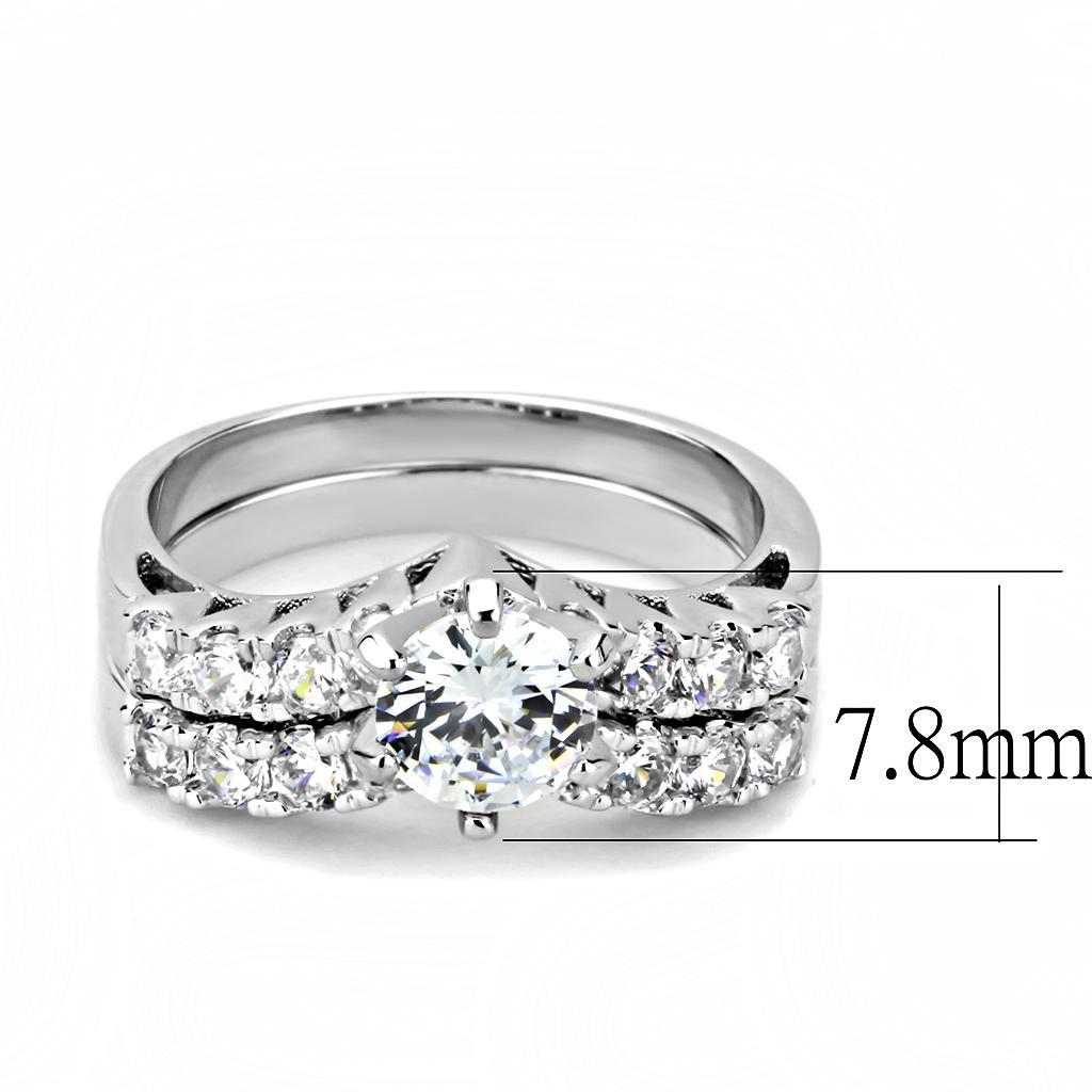 3W1513 Rhodium Brass Ring featuring a clear AAA Grade CZ stone, showcasing its elegant design and shiny finish.