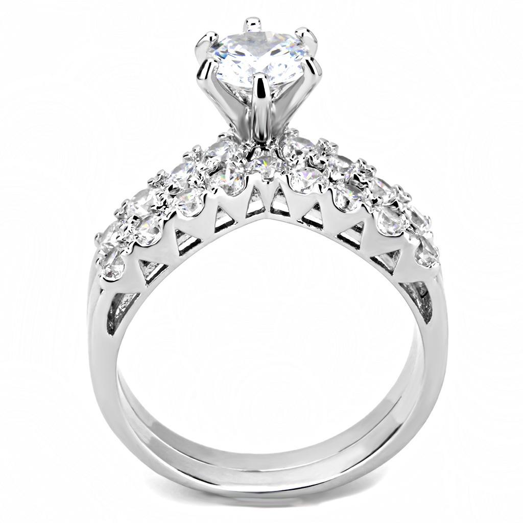 3W1513 Rhodium Brass Ring featuring a clear AAA Grade CZ stone, showcasing its elegant design and shiny finish.