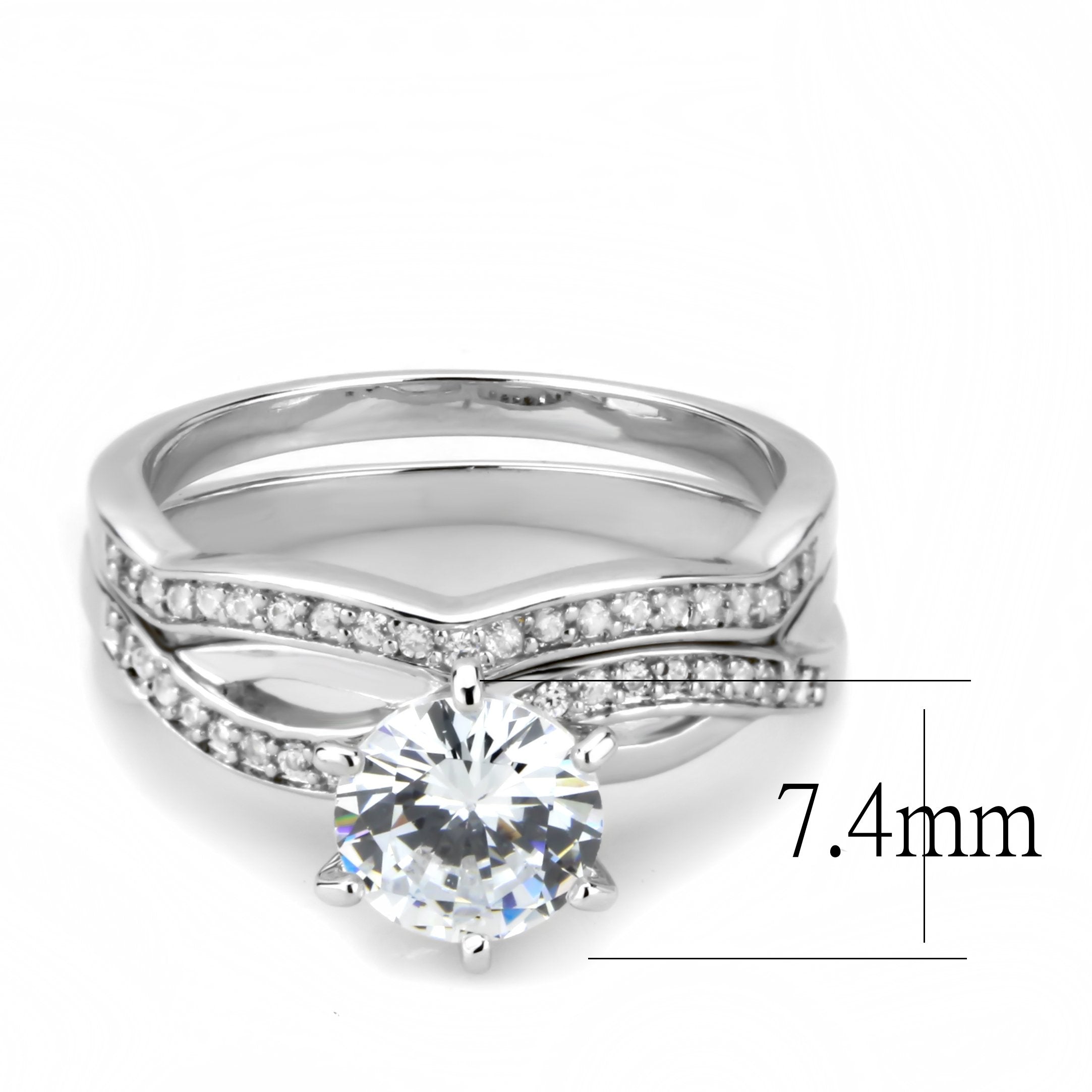 3W1514 Rhodium Brass Ring featuring a clear AAA Grade CZ stone, showcasing its elegant design and shiny finish.