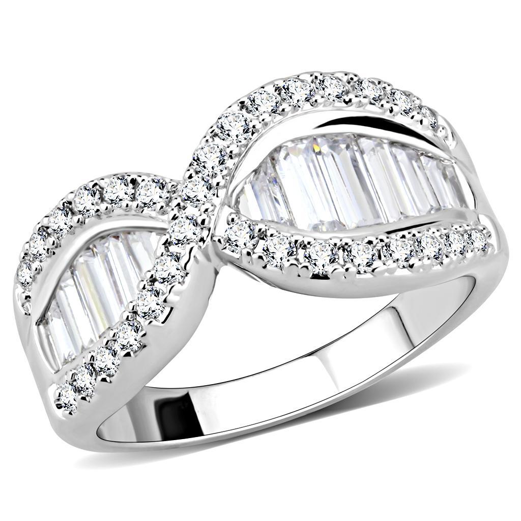 3W1518 Rhodium Brass Ring featuring a clear AAA Grade CZ stone, showcasing its elegant design and luxurious finish.