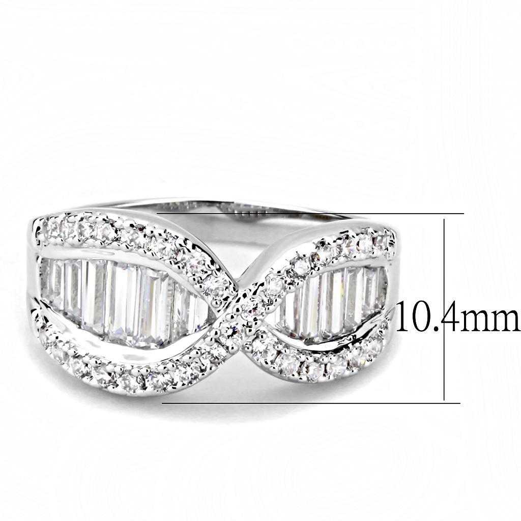 3W1518 Rhodium Brass Ring featuring a clear AAA Grade CZ stone, showcasing its elegant design and luxurious finish.