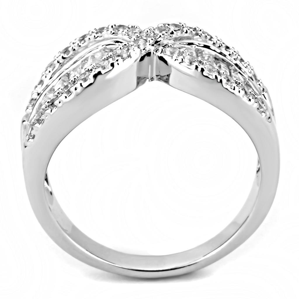 3W1518 Rhodium Brass Ring featuring a clear AAA Grade CZ stone, showcasing its elegant design and luxurious finish.