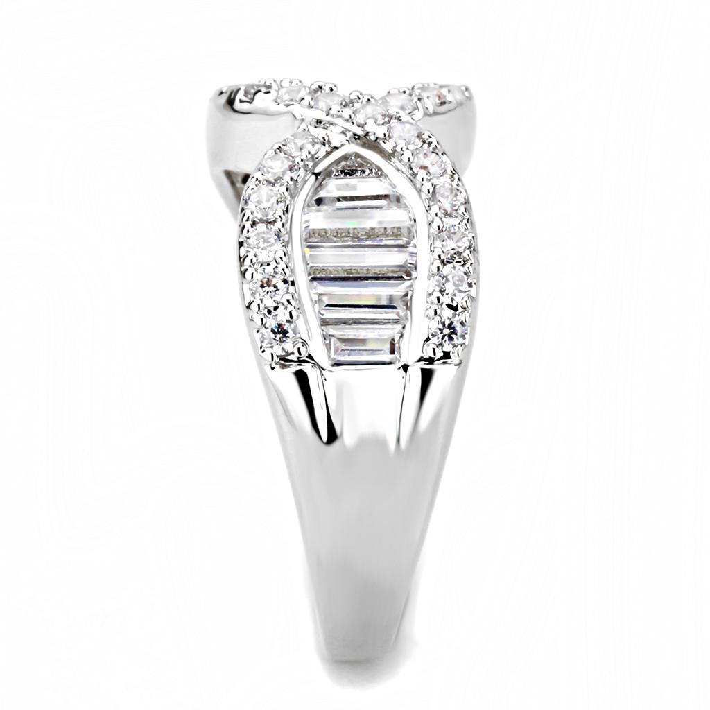 3W1518 Rhodium Brass Ring featuring a clear AAA Grade CZ stone, showcasing its elegant design and luxurious finish.