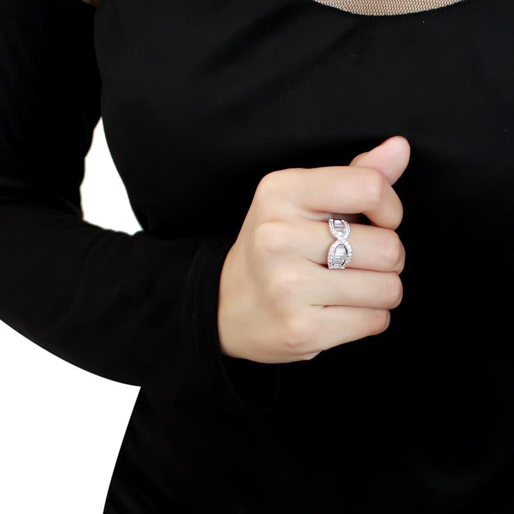 3W1518 Rhodium Brass Ring featuring a clear AAA Grade CZ stone, showcasing its elegant design and luxurious finish.