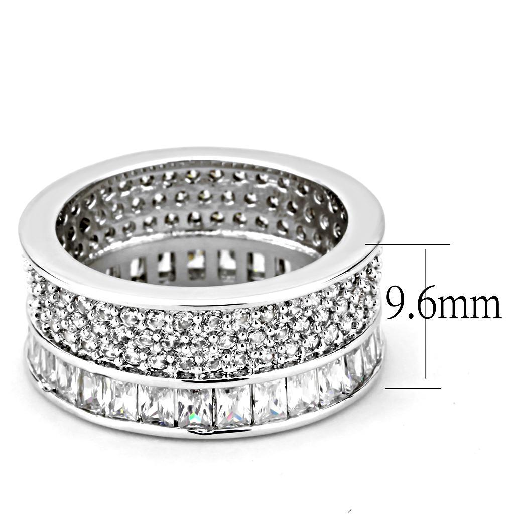 3W1520 Rhodium Stainless Steel Ring featuring a clear AAA Grade CZ stone, showcasing its elegant design and high-quality finish.