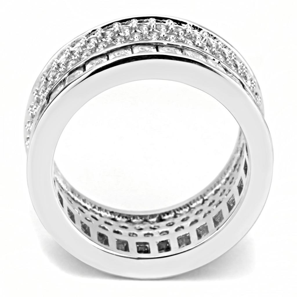 3W1520 Rhodium Stainless Steel Ring featuring a clear AAA Grade CZ stone, showcasing its elegant design and high-quality finish.