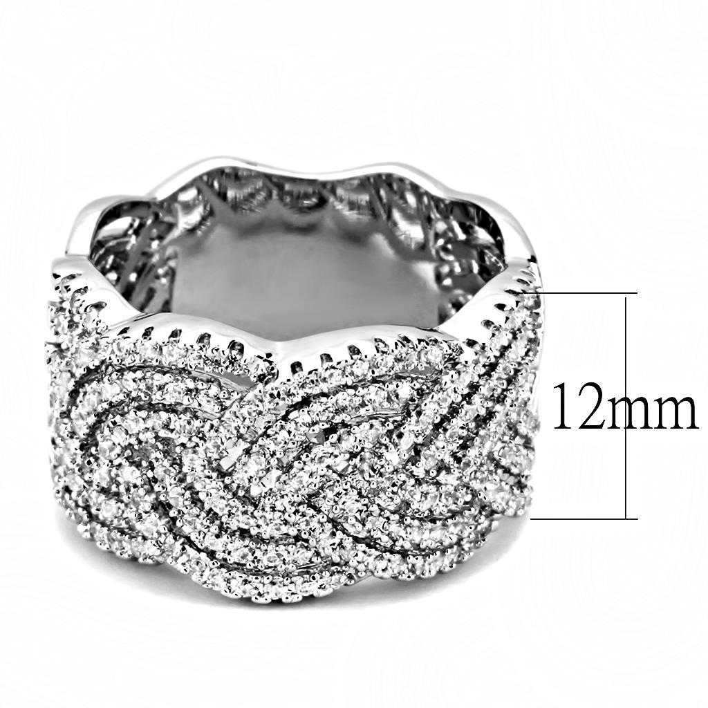 3W1524 Rhodium Brass Ring featuring a clear AAA Grade CZ stone, showcasing its elegant design and luxurious finish.