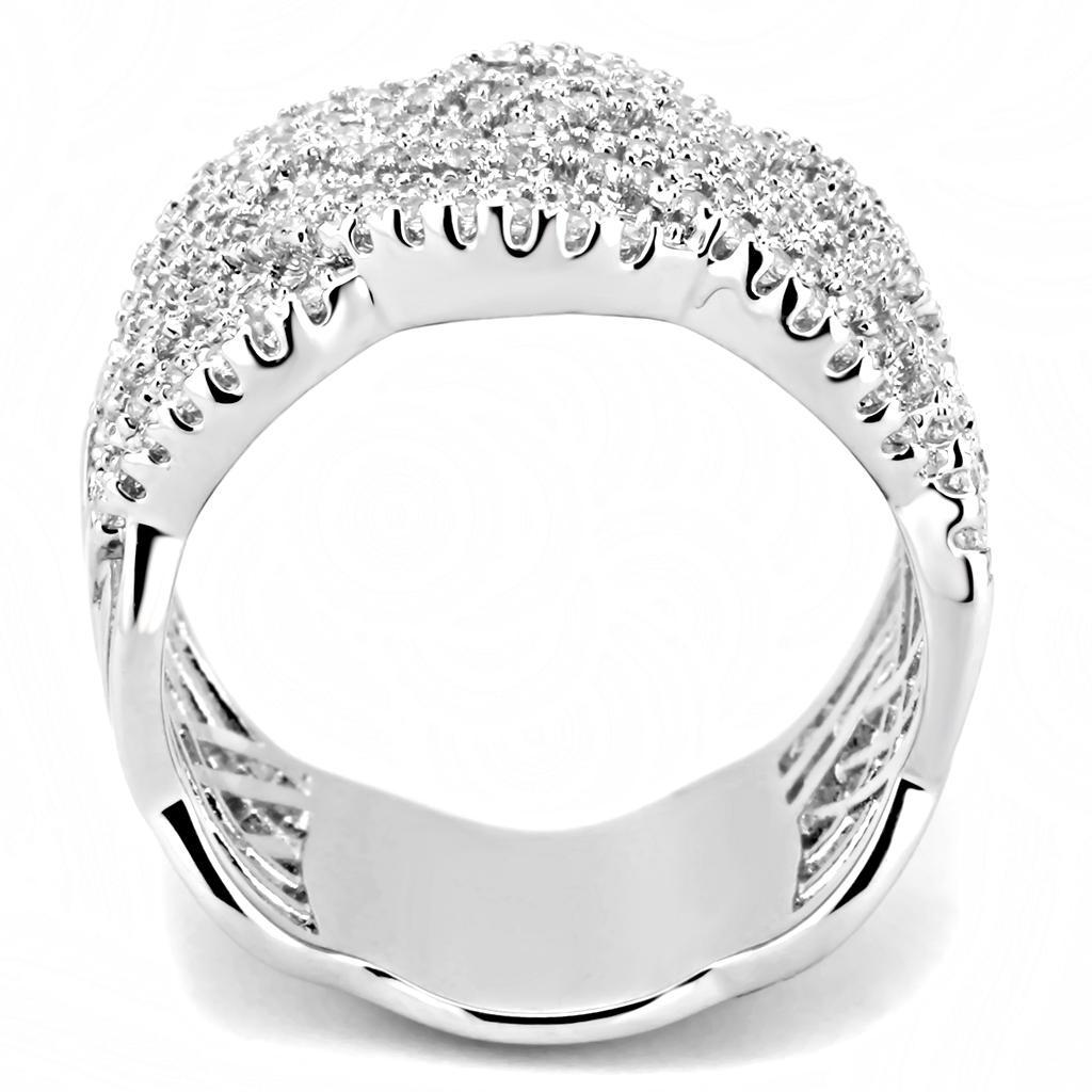 3W1524 Rhodium Brass Ring featuring a clear AAA Grade CZ stone, showcasing its elegant design and luxurious finish.