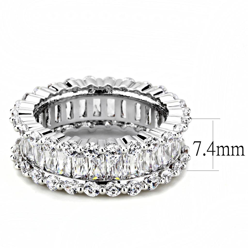 3W1531 Rhodium Brass Ring featuring a clear AAA Grade CZ stone, showcasing its elegant design and luxurious finish.